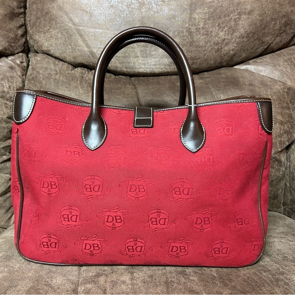 Dooney & Bourke Vintage Double Handle-Tote Satchel Donegal Crest Red-Brown Bag - Picture 8 of 17